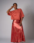 Rust Ochre Multi abstract animal print savoy bias maxi skirt
