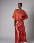Rust Ochre Multi abstract animal print savoy bias maxi skirt