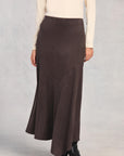 Coffee Asymmetric Midi Skirt