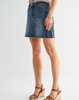 Color Blocked Denim Skirt- Dark Wash Dark Vintage Wash