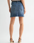 Color Blocked Denim Skirt- Dark Wash