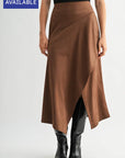 Brown Plus- Size Faux Suede Asymmetric Skirt