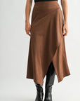 Brown Faux Suede Asymmetric Skirt