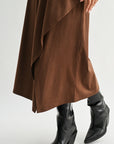 Brown Petite Faux Suede Asymmetric Skirt