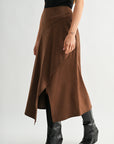 Brown Faux Suede Asymmetric Skirt