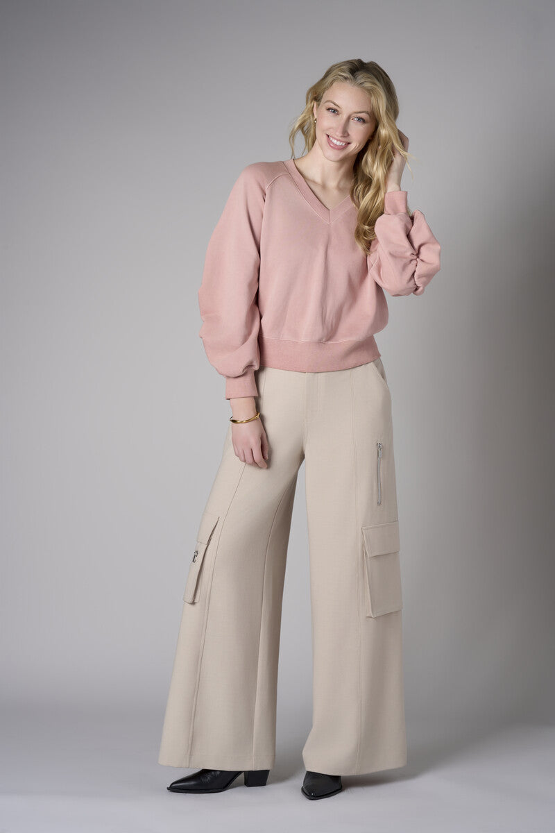 Experience the premium look of our 'Rose' Zipper Back V-Neck Sweatshirt.
