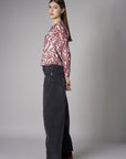 Ivory and Maroon Abstract Print Crew Neck Long Sleeve Top