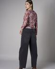 Ivory and Maroon Abstract Print Crew Neck Long Sleeve Top