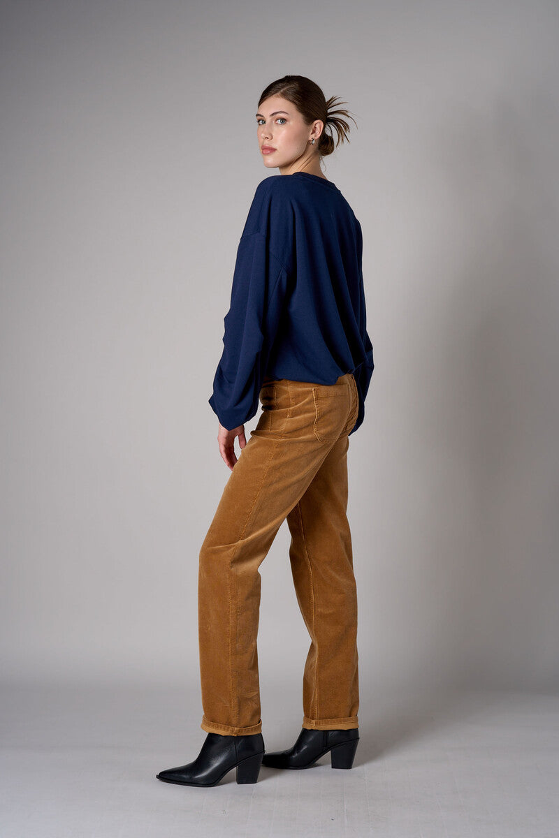Navy shirred hem long sleeve sweatshirt