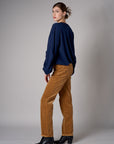 Navy shirred hem long sleeve sweatshirt