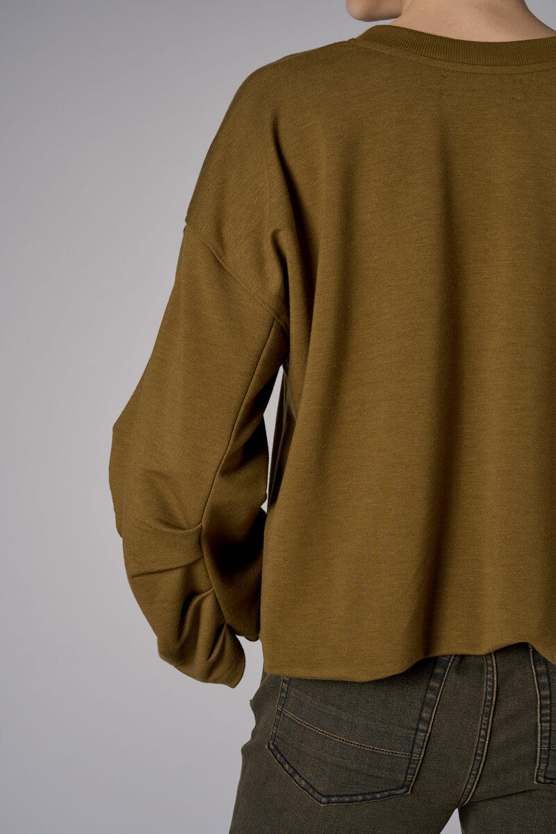 Olive shirred hem long sleeve sweatshirt