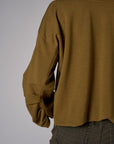 Olive shirred hem long sleeve sweatshirt