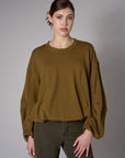 Olive shirred hem long sleeve sweatshirt