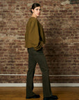 Olive shirred hem long sleeve sweatshirt