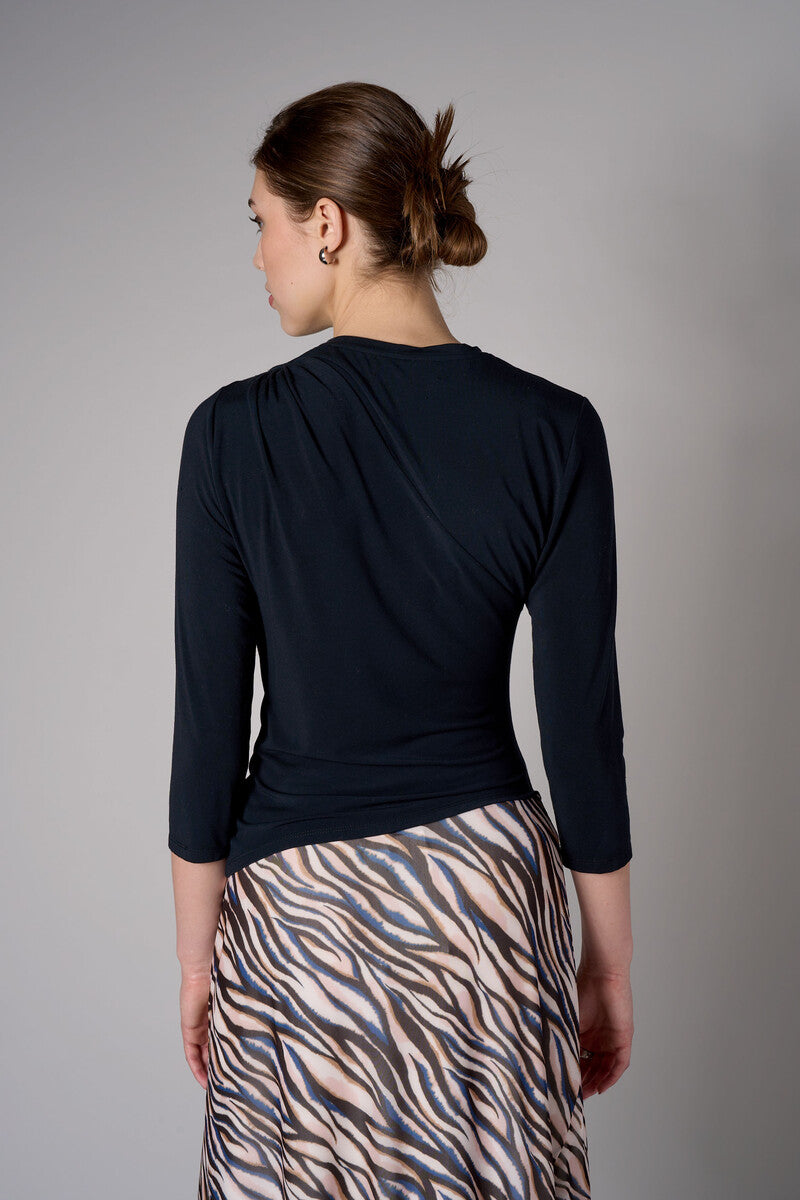 Black shoulder twist three quarter sleeve top