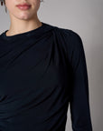 Black shoulder twist three quarter sleeve top