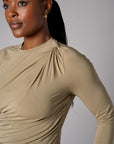 Light Olive shoulder twist three quarter sleeve top
