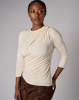 Sand shoulder twist three quarter sleeve top