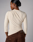 Sand shoulder twist three quarter sleeve top