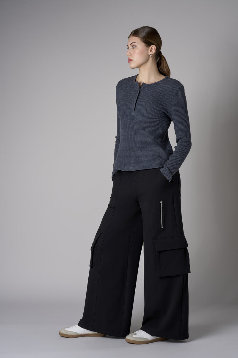 Stand out in our chic Henley Top in beautiful 'Charcoal'.