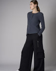 Stand out in our chic Henley Top in beautiful 'Charcoal'.