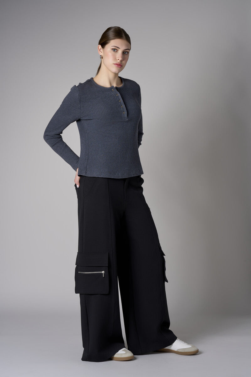 Stand out in our chic Henley Top in beautiful 'Charcoal'.