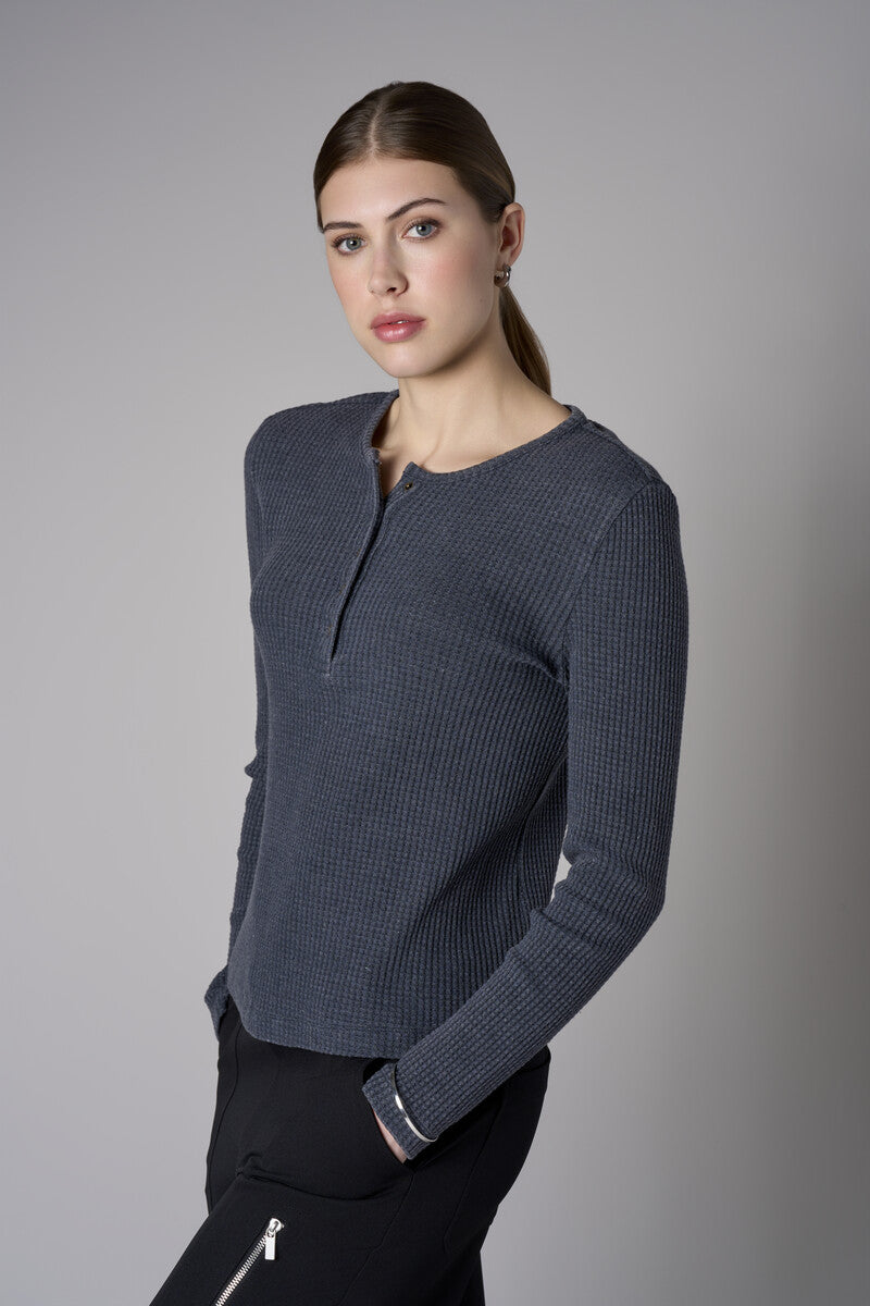 Stand out in our chic Henley Top in beautiful 'Charcoal'.