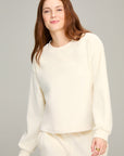 Cream Knit Cord Hi-Low Hem Sweatshirt