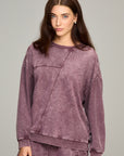 Plum Reverse Loop Spliced Sweatshirt