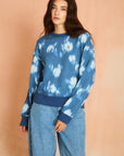 Cadet Blue Classic Printed Sweatshirt