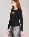 Black Long Sleeve Keyhole Top