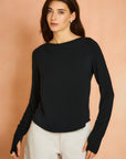 Black Long Sleeve Boat Neck Top