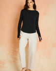 Black Long Sleeve Boat Neck Top