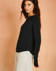Black Long Sleeve Boat Neck Top
