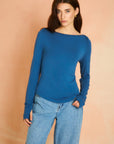 Cadet Blue Long Sleeve Boat Neck Top