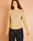Champagne Long Sleeve Boat Neck Top