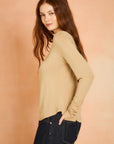 Champagne Long Sleeve Boat Neck Top
