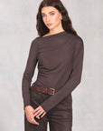 Coffee Long Sleeve Boat Neck Top