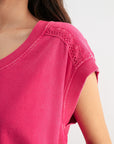Bright Rose Crochet Detail Muscle Tee