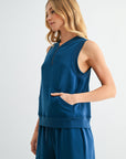 Blue Opal Sleeveless Half Zip Sweatshirt