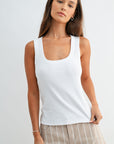 White Square Neck Tank