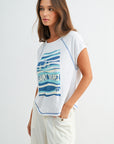 White Raglan Sleeve Graphic Tee