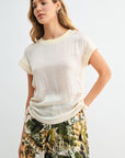 Cream Cropped Drawstring Tee
