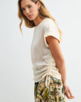 Cream Cropped Drawstring Tee
