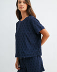 Navy Eyelet Tee