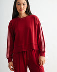 Burgundy Petite Long Sleeve Track Sweatshirt