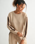 Tan Petite Long Sleeve Track Sweatshirt