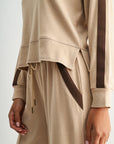 Tan Petite Long Sleeve Track Sweatshirt