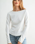 Parchment Petite Long Sleeve Boat Neck Top