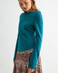 Teal Long Sleeve Boat Neck Top